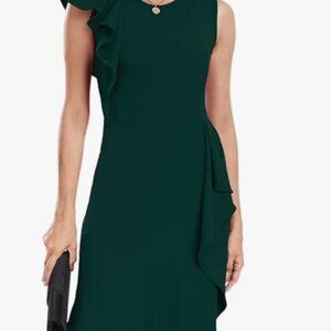 FQA Long Formal Dresses for Women Black Cocktail Evening Gowns Elegant Ruffled S
